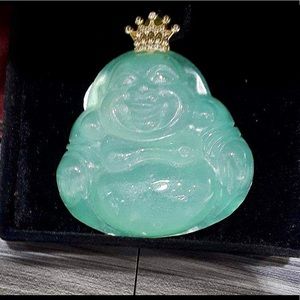 GENUINE 14K GOLD JADE BUDDHA CROWN PENDANT